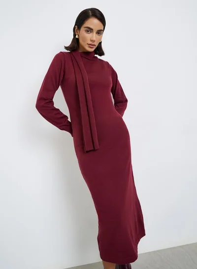 Styli Burgundy Knit Midi Sweater Dress