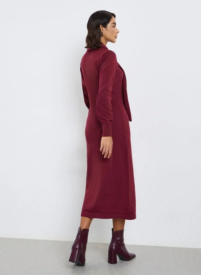 Styli Burgundy Knit Midi Sweater Dress