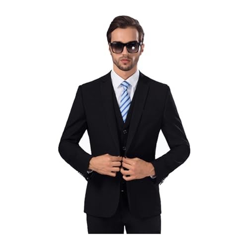 UNINUKOO Men Suits Slim Fit 3 Piece 1 Button Wedding Formal Business Tuxedo Suit Jacket Pants Vest Set US Size L Black - Image 4