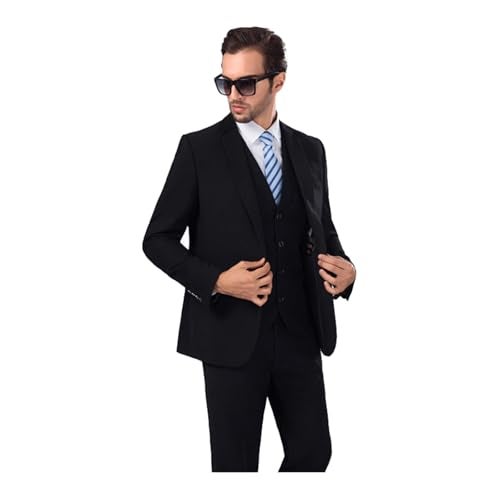 UNINUKOO Men Suits Slim Fit 3 Piece 1 Button Wedding Formal Business Tuxedo Suit Jacket Pants Vest Set US Size L Black - Image 5