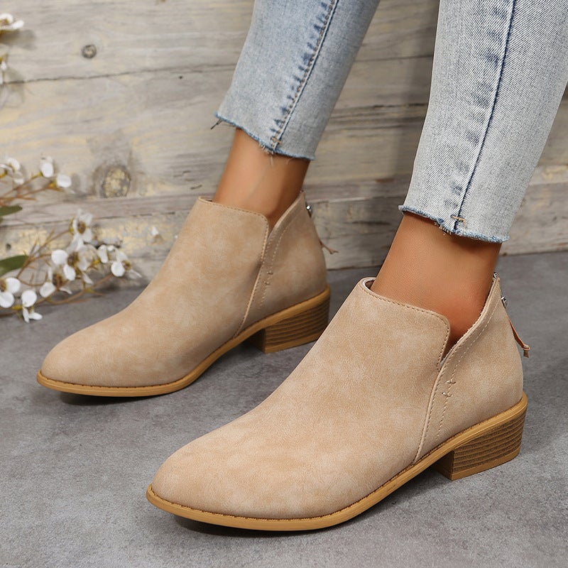 British Style Short Boots Pointed Martin Boots 2024 Plus Size Thick Heel Zipper Shoes Manufacturers - Image 4