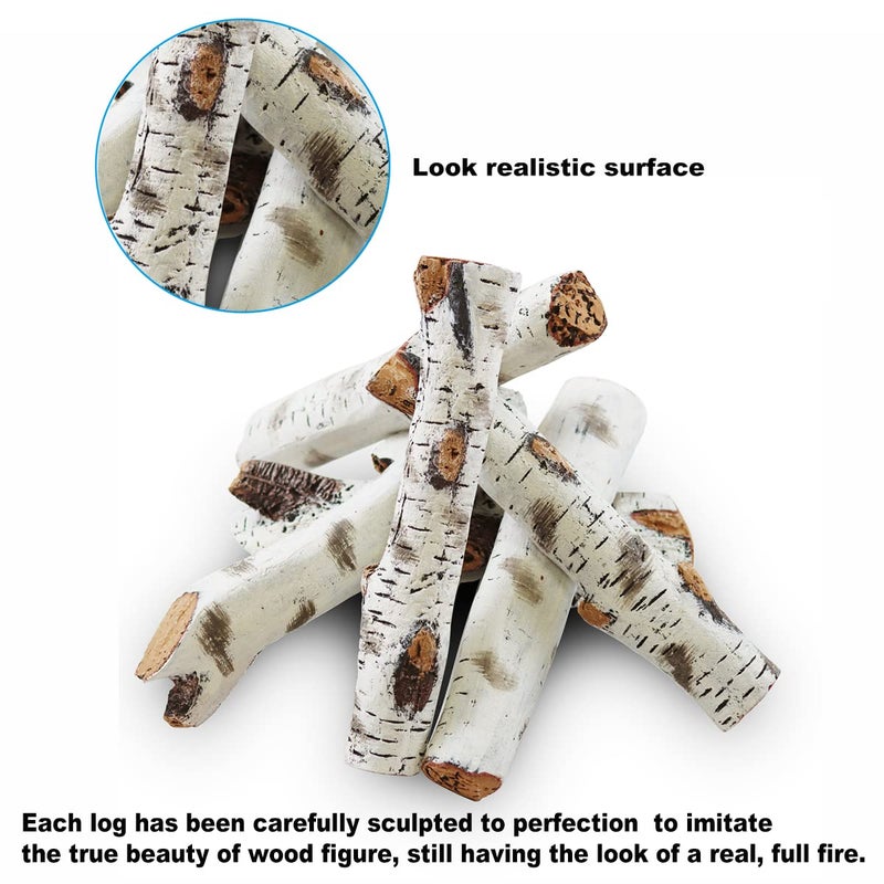 Gcostar 16" Gas Fireplace Logs Set, Ceramic White Birch Log for Gas Fireplace Indoor Insert, Vented, Propane, Electric Gas Fireplaces, Fake Wood Logs Fireplace Decor, Large Birch Logs 6PCS - Image 3