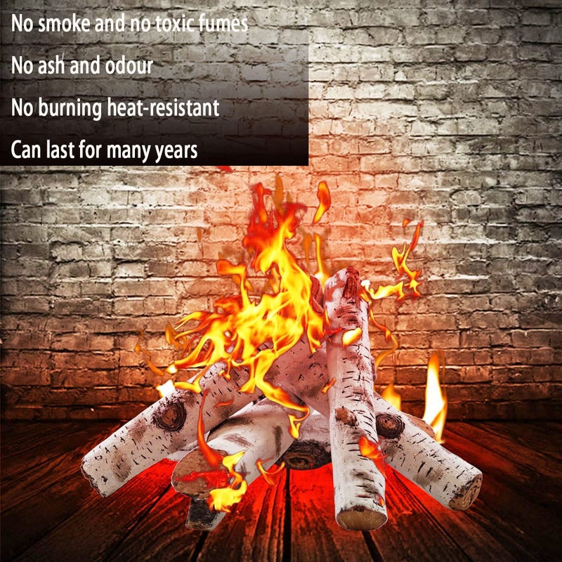 Gcostar 16" Gas Fireplace Logs Set, Ceramic White Birch Log for Gas Fireplace Indoor Insert, Vented, Propane, Electric Gas Fireplaces, Fake Wood Logs Fireplace Decor, Large Birch Logs 6PCS - Image 5