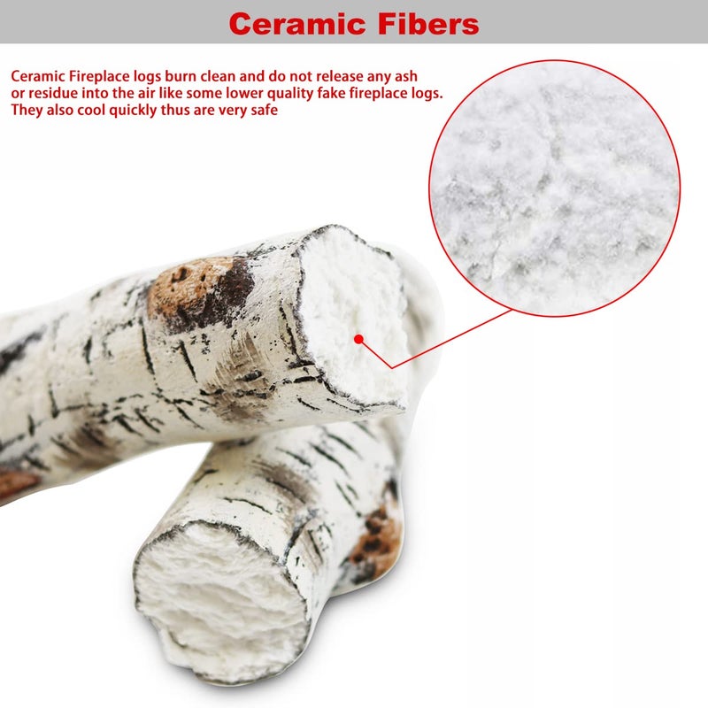 Gcostar 16" Gas Fireplace Logs Set, Ceramic White Birch Log for Gas Fireplace Indoor Insert, Vented, Propane, Electric Gas Fireplaces, Fake Wood Logs Fireplace Decor, Large Birch Logs 6PCS - Image 4