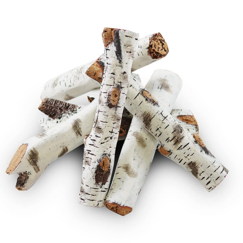 Gcostar 16" Gas Fireplace Logs Set, Ceramic White Birch Log for Gas Fireplace Indoor Insert, Vented, Propane, Electric Gas Fireplaces, Fake Wood Logs Fireplace Decor, Large Birch Logs 6PCS - Image 1