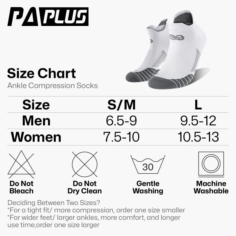 PAPLUS Low Cut Compression Socks for Men and Women(6 Pairs), No Show Ankle Running Cycling Socks with Arch Support for Plantar Fasciitis, Cyling, Athletic, Flight, Travel, Nurses. White L/XL - Image 3