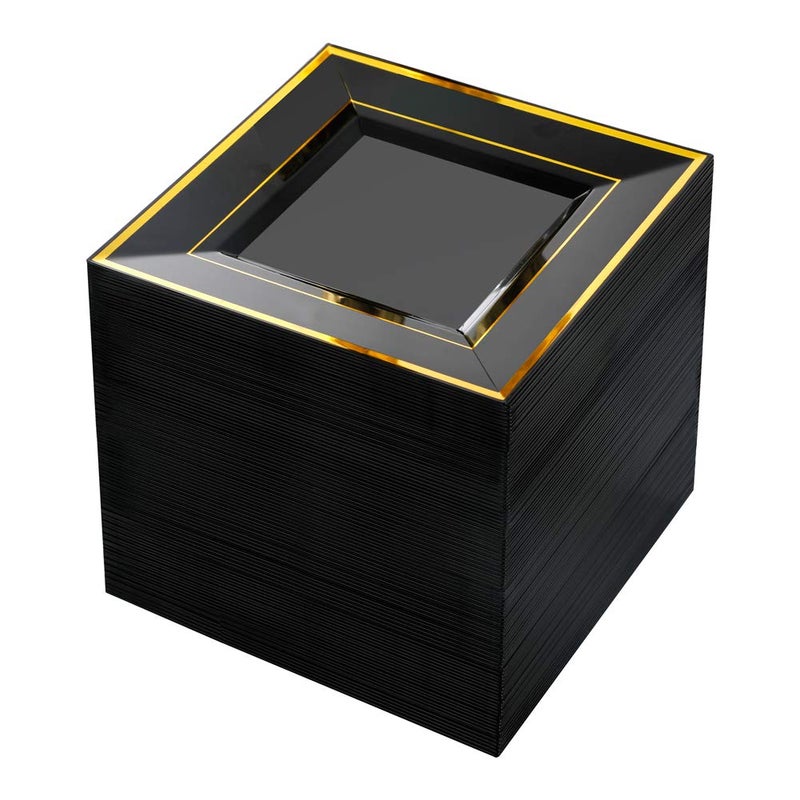 bUCLA 100PCS Black Square Plastic Plates with Gold Rim  6 inch Disposable DessertAppetizerSmall Cake Plates for Party Graduation  Fathers Day