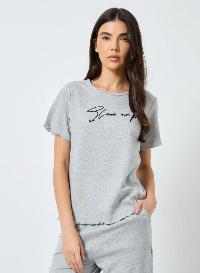 Take Two Take Two Lettuce Edge Embroidered T-Shirt and Pyjama Set