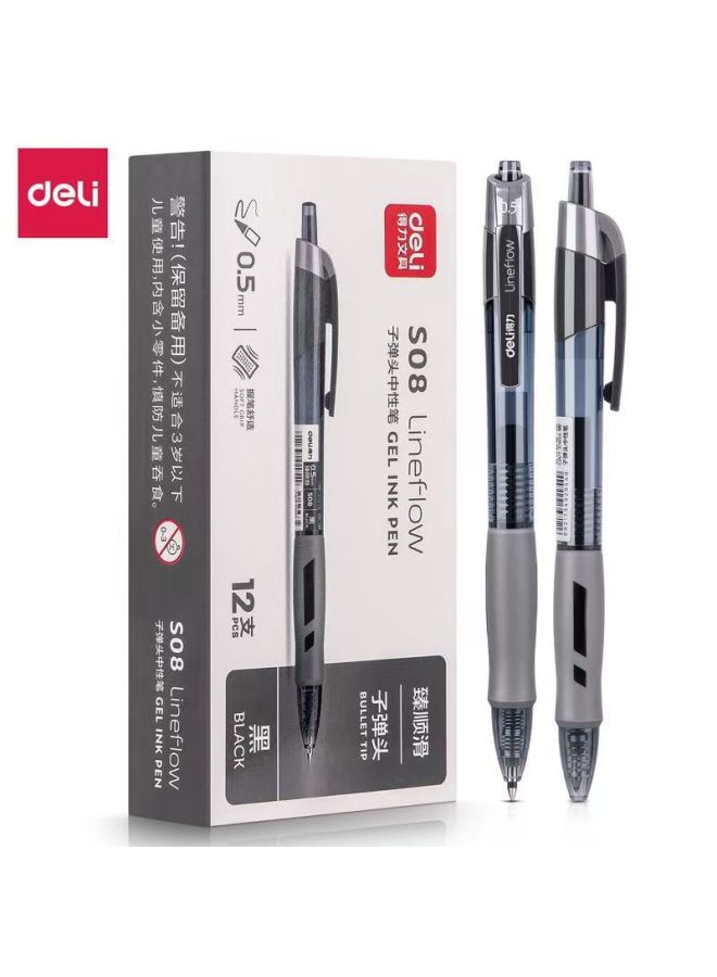 Deli Stationery S08 Push-type Gel Pen, Ultra-smooth For Student Exam And Practice, 0.5mm Black Ink Pen For Office Writing And Signature - Image 1
