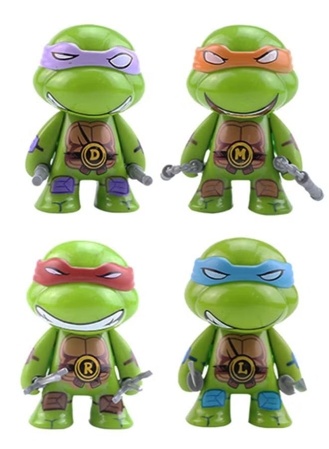 نينجا ترتلز مجموعة من 4 شخصيات كرتونية لسلاحف النينجا، لعبة ديكور إبداعية، لعبة تمثال نموذجي قابل للتجميع، لعبة شخصية كرتونية عالية الجودة مناسبة لتزيين السيارة والطاولة 7 سم - Image 1