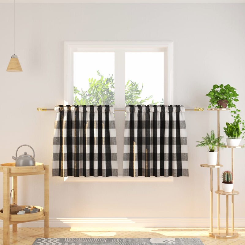Natus Weaver Buffalo Check Kitchen Tier Curtais 24 Inghs Long Plaid Gingham Rod Pocket Classic Cafe Stertains Country Farmhouse Half Stretains 2 لوحين بالأبيض والأسود - Image 1