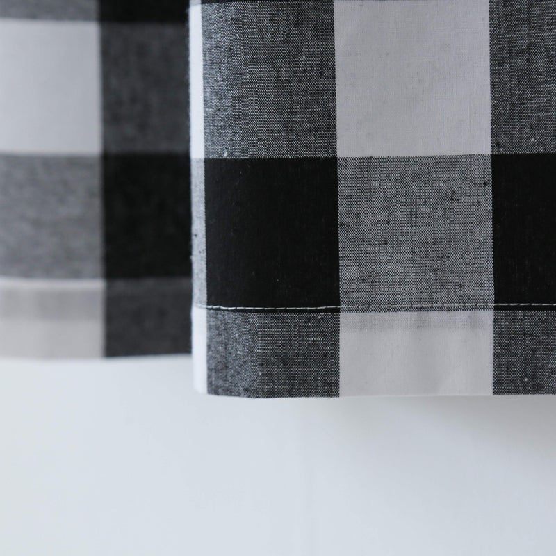 Natus Weaver Buffalo Check Kitchen Tier Curtais 24 Inghs Long Plaid Gingham Rod Pocket Classic Cafe Stertains Country Farmhouse Half Stretains 2 لوحين بالأبيض والأسود - Image 3