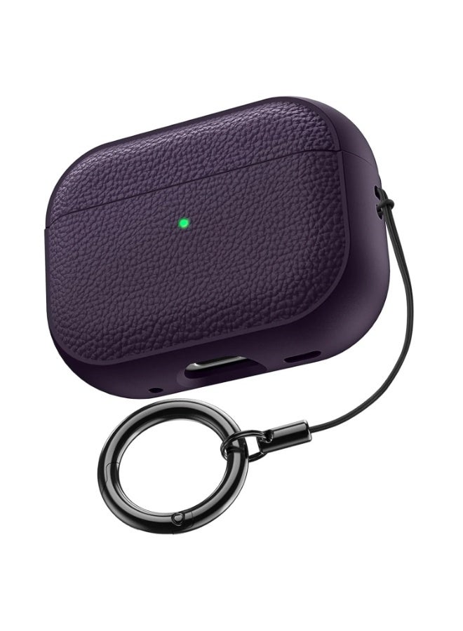 Case Compatible with AirPods Pro 2 Leather Touch Design Protective Case with Hand Strap, Drop-Resistant, Shockproof (Purple) - Image 1