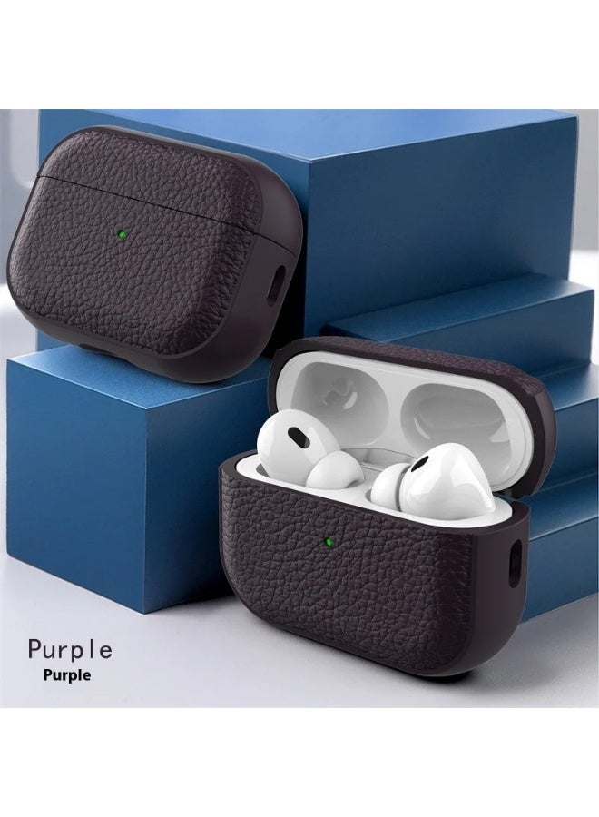 Case Compatible with AirPods Pro 2 Leather Touch Design Protective Case with Hand Strap, Drop-Resistant, Shockproof (Purple) - Image 3