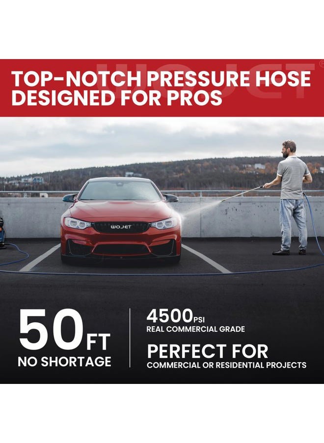 WOJET 4500 PSI 50 FT Pressure Washer Hose 3/8" Quick Connect Universal Replacement Rubber Hose for Most - Image 2