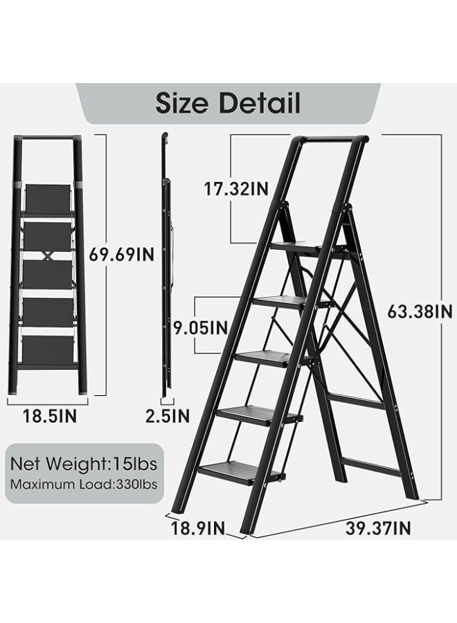 5-Step Folding Ladder – Ultra-Slim 5cm Folded – Compact & Space-Saving for Home Use  AB  - Image 3