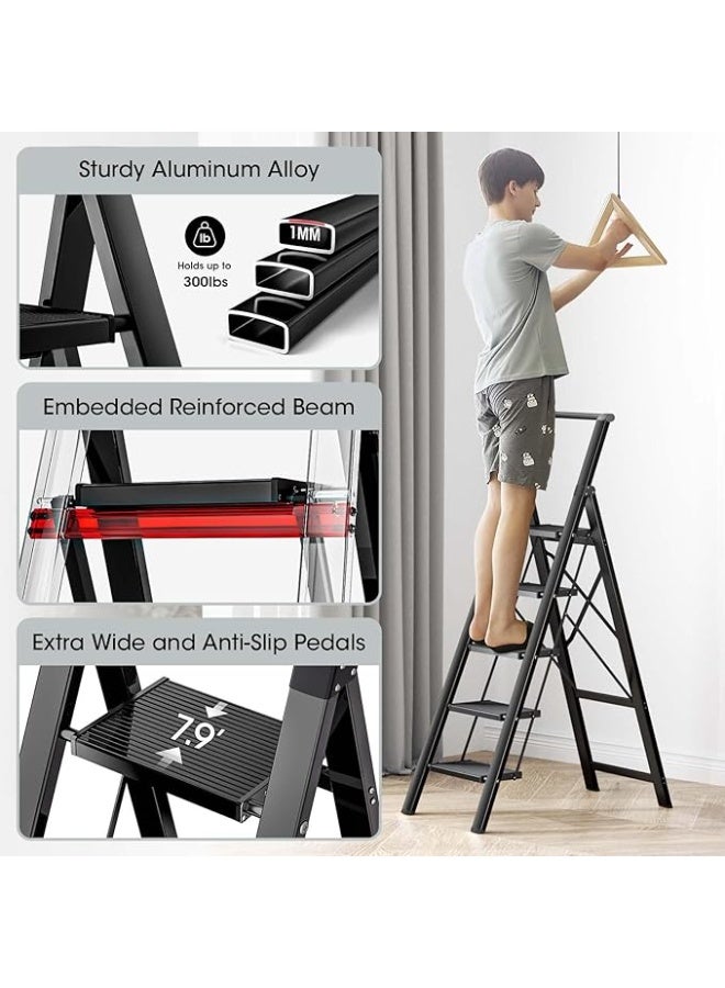 5-Step Folding Ladder – Ultra-Slim 5cm Folded – Compact & Space-Saving for Home Use  AB  - Image 5