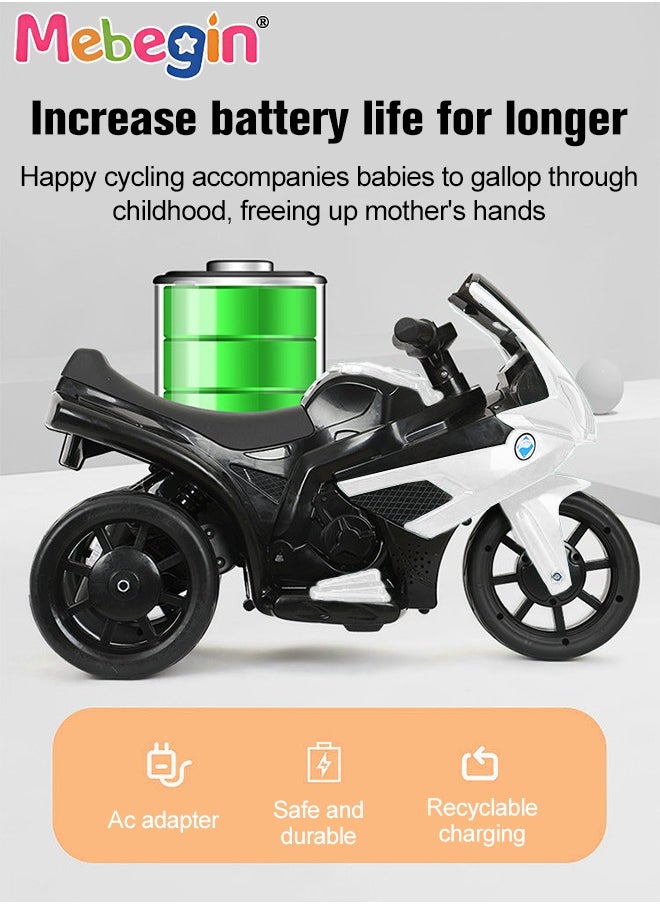 MEBEGIN Electric Motorcycle for Kids, 3-Wheel Motorbike with High-capacity Battery and Ergonomic Seat, Safe Ride-on Toy with Light and Music, Hard to Roll Over, Fun Outdoor Toy, Suitable for Multiple Roads, Ideal Gift for Kids  - Image 4