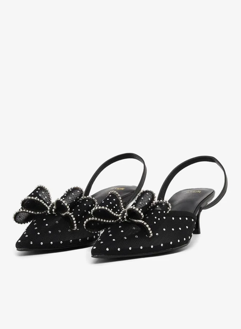 Women Black Embellished Kitten Heels Shoes