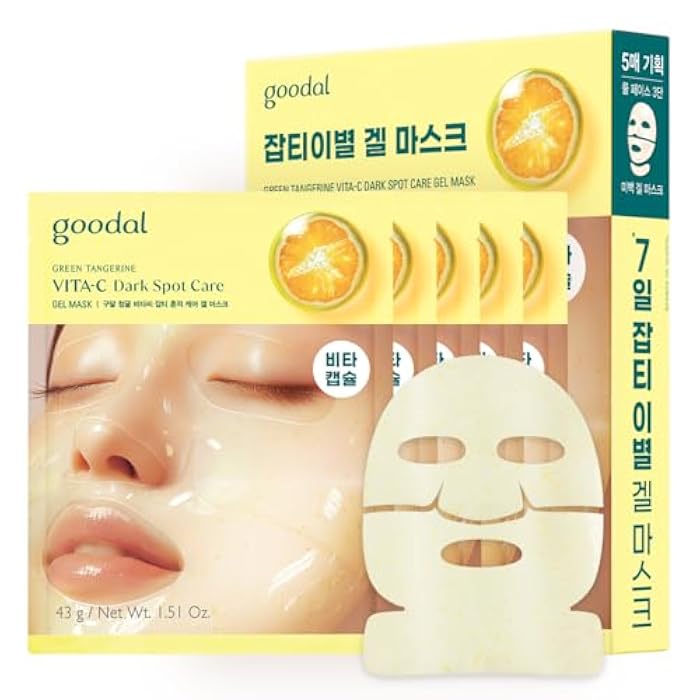 GOODAL Green Tangerine Vita C Gel Mask, Deep Moisturizing Hydrogel Essence, Vitamin C Face Mask for Glass & Glow Skin, Overnight Facial Mask, Jelly Mask for Sensitive Skin, Korean Skin Care, 5EA - Image 1
