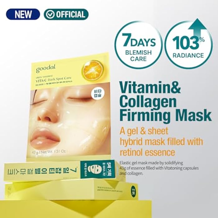 GOODAL Green Tangerine Vita C Gel Mask, Deep Moisturizing Hydrogel Essence, Vitamin C Face Mask for Glass & Glow Skin, Overnight Facial Mask, Jelly Mask for Sensitive Skin, Korean Skin Care, 5EA - Image 2