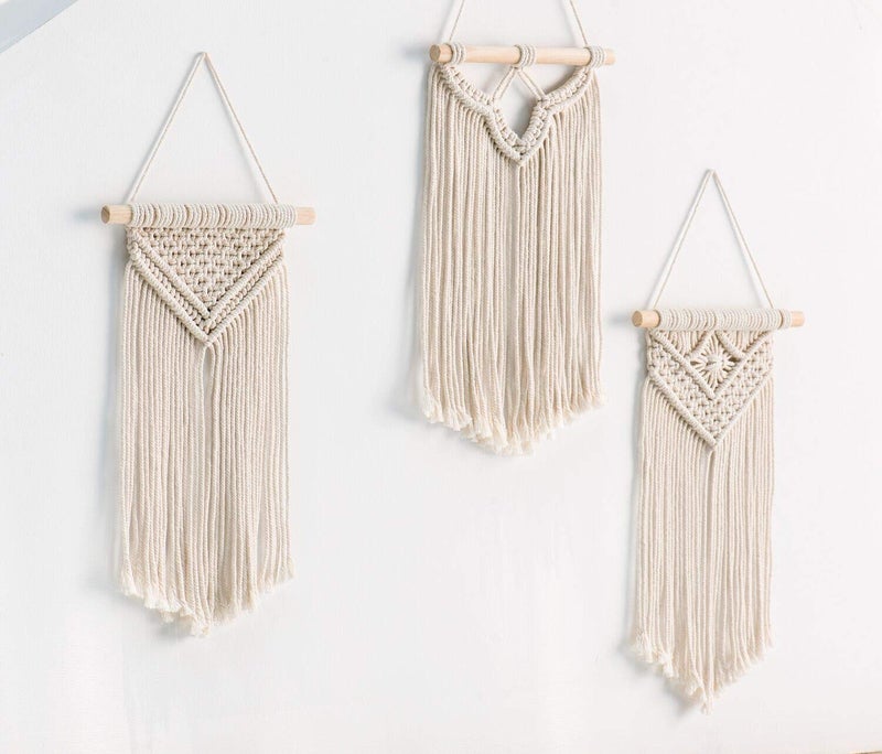 ecofynd Bohemian Cotton Geometric Nordic Woven Boho Wall Hanging (White, Medium, Abstract) - 3 Pack - Image 2