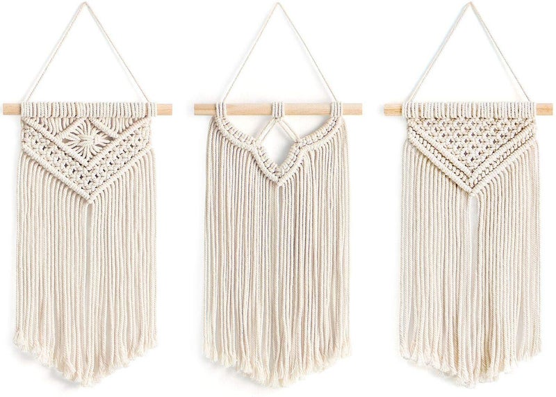 ecofynd Bohemian Cotton Geometric Nordic Woven Boho Wall Hanging (White, Medium, Abstract) - 3 Pack - Image 1