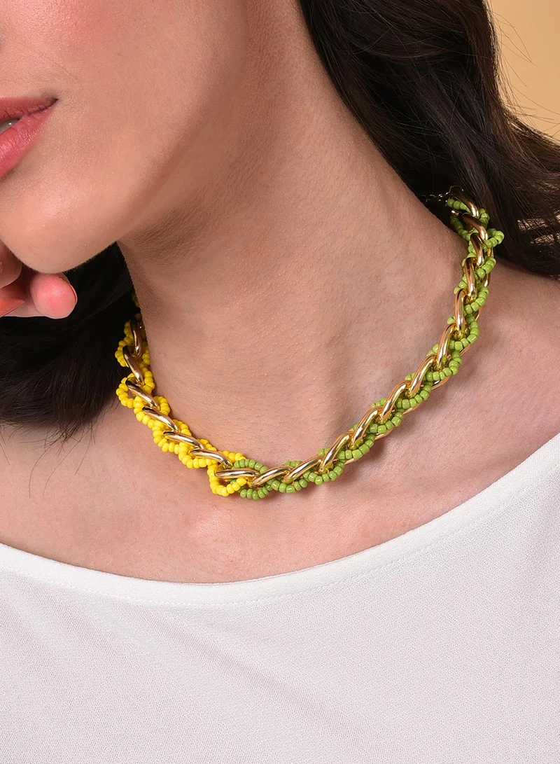 سوهي عقد مجوهرات بسلسلة صناعية مرصعة بالخرز