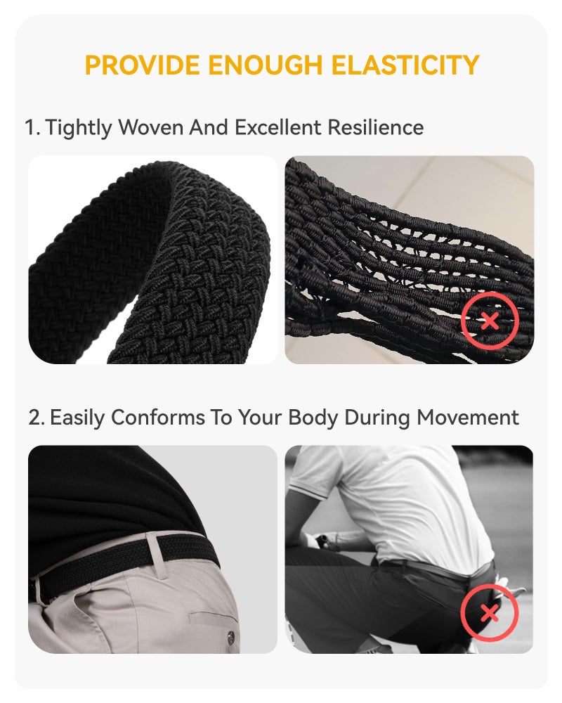 CHAOREN Stretch Belts for Men - Braided Elastic Golf Belt for Men 1 3/8"- Gift for Casual Jeans Shorts - Image 4