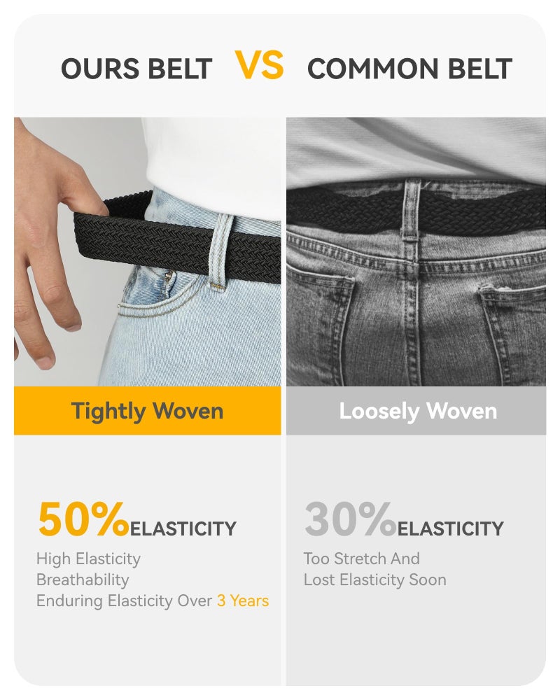 CHAOREN Stretch Belts for Men - Braided Elastic Golf Belt for Men 1 3/8"- Gift for Casual Jeans Shorts - Image 5