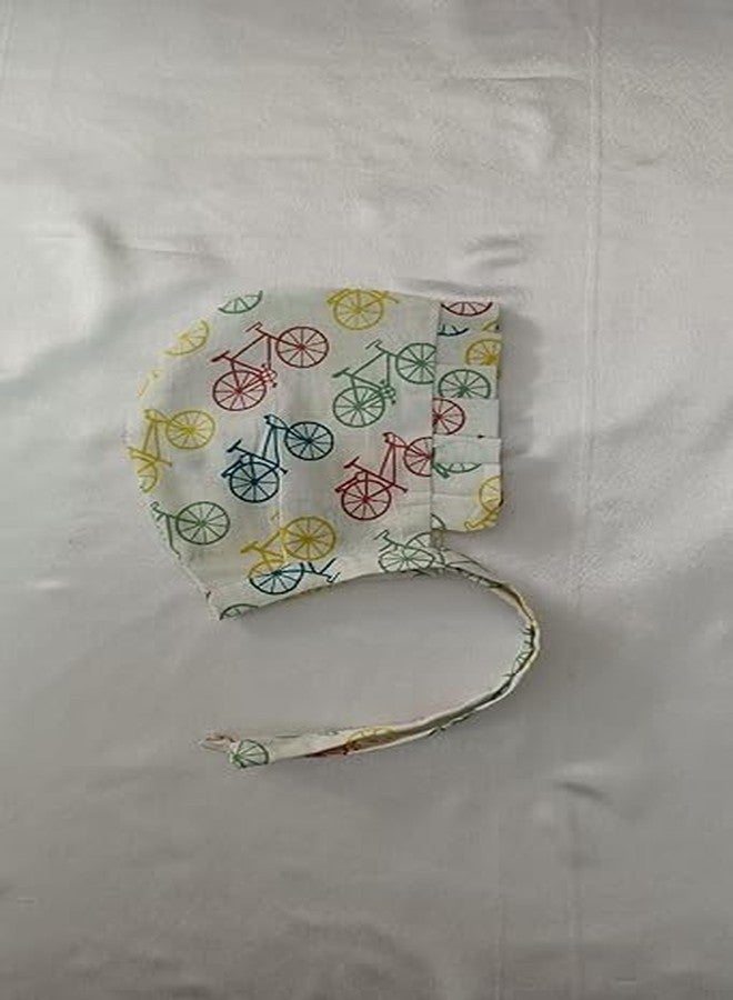 VIYANSHI Born Infant Baby Soft Pure Cotton White Caps with Tai Knot and Bonnet Infant Unisex White Printed 100% Cotton caps with taing Knot dori Pack of 3 (in, Age, 0 Months, 3 Months, Multiolour-2) - Image 4