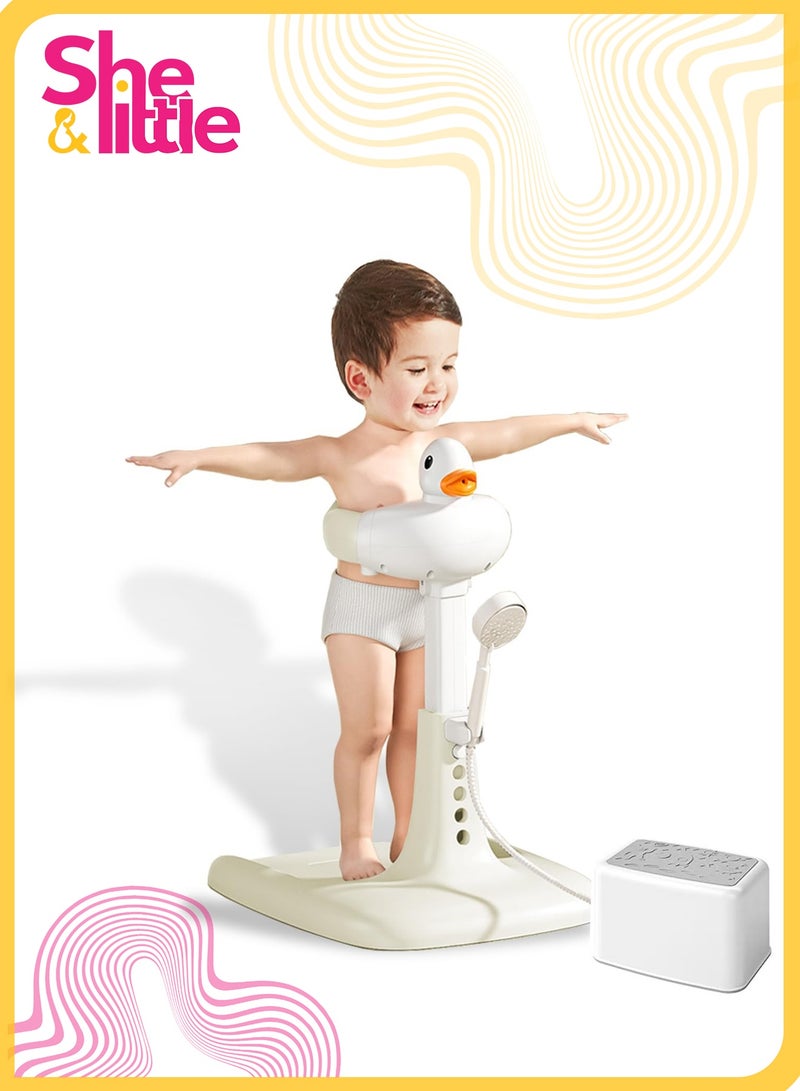 شي آند ليتل حامل استحمام للأطفال قابل للتعديل, دعامة استحمام قابلة للطي, بقاعدة شفط غير قابلة للانزلاق, مع مسند ظهر وكرسي, مساعد متعدد الاستخدامات للاستحمام وتغيير الحفاض للأطفال من عمر 8 إلى 24 شهرًا (رمادي) - Image 1