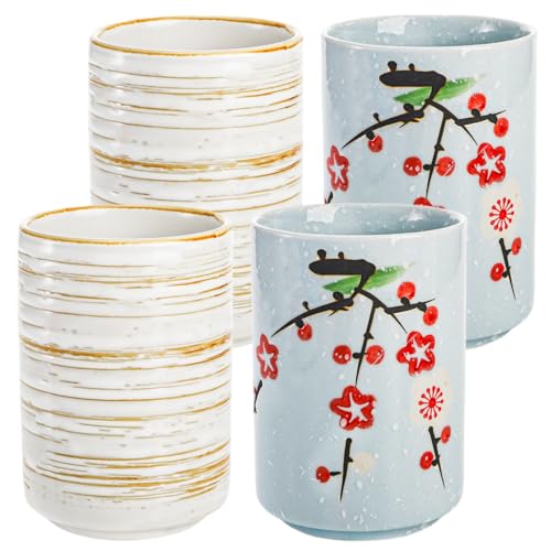 Nagpew 4 Pack Japanese Tea Cup, 10 Oz Ceramic Handleless Cup Set with Good Heat Retention, Straight Coffee Matcha Mug for Hot Chocolate, Latte, Dishwasher Microwave Safe - Image 1