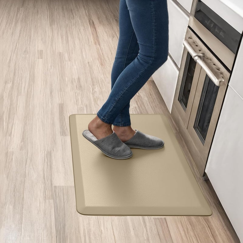 More Decor Anti Fatigue Kitchen Mats for Floor | Padded Kitchen Rugs | Non Slip, Cushioned Standing Desk Mat | Waterproof Floor Mat for Home and Office | 17.3" x 28" X 0.47", Beige, 1-Pack | More Décor - Image 1