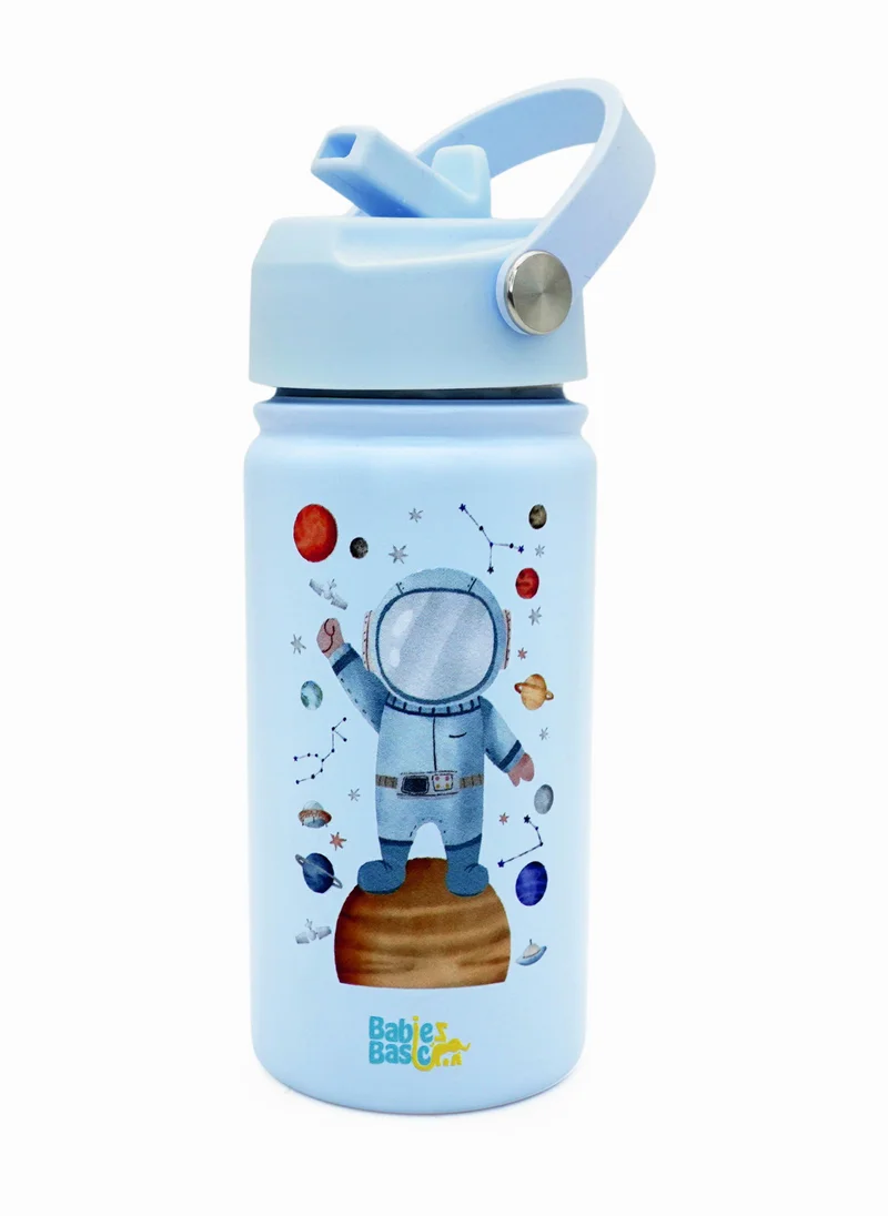 Babies Basic Babies Basic Kids Stainless Steel Water Bottle with Straw - 400ml – Double Wall Vacuum Insulated, Leakproof Thermal Flask, BPA-Free, Reusable Drinking Bottle for School & Travel - Astronaut Themed - Blue