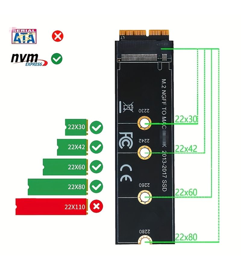 بطاقة محول M.2 PCIe NVMe SSD باللون الأسود لأجهزة A1465 (2013-2015) و A1466 و Pro A1398 و A1502 و A1419 - Image 1