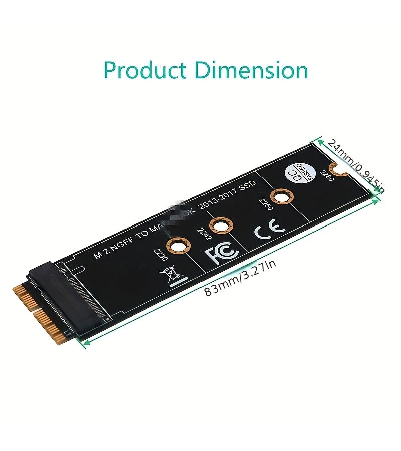بطاقة محول M.2 PCIe NVMe SSD باللون الأسود لأجهزة A1465 (2013-2015) و A1466 و Pro A1398 و A1502 و A1419 - Image 2