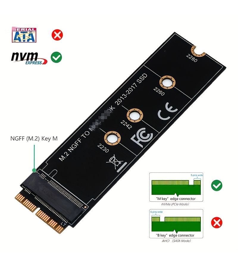 بطاقة محول M.2 PCIe NVMe SSD باللون الأسود لأجهزة A1465 (2013-2015) و A1466 و Pro A1398 و A1502 و A1419 - Image 3