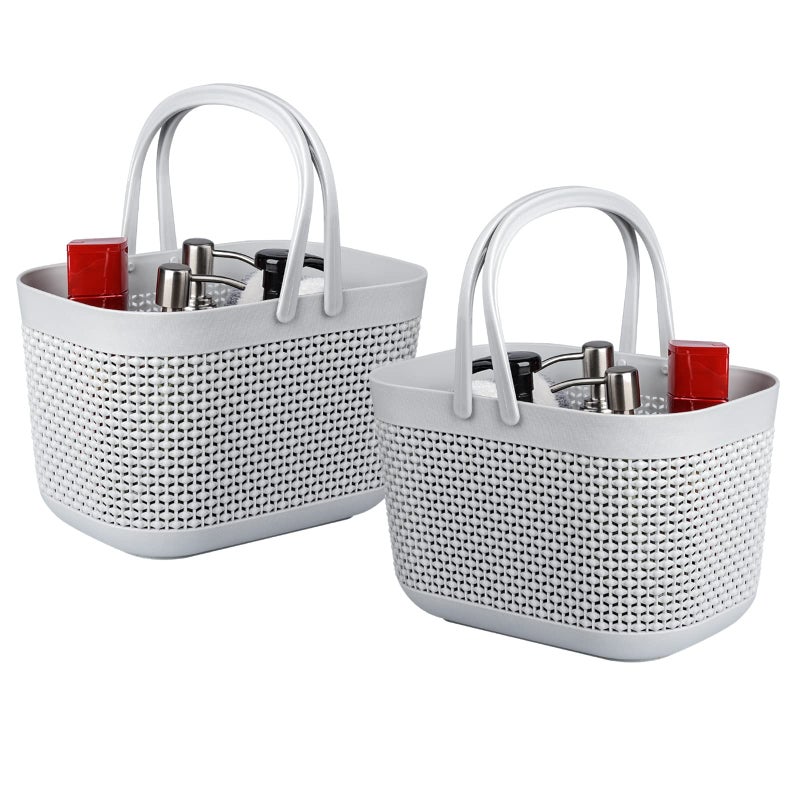 UUJOLY Portable Shower Caddy Basket Tote Plastic Storage Basket with Handles Organizer Bins for Kitchen Bathroom College Dorm Grey 2 Pack