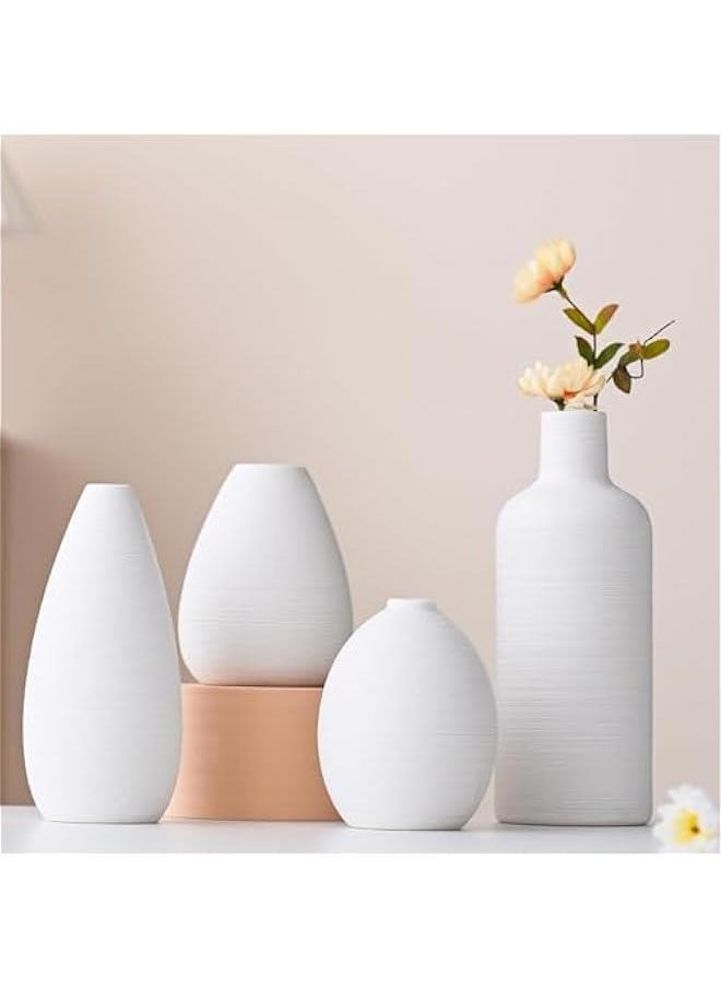 HOOKOR Ceramic Vase Set of 4, Premium White Vase, Nordic Boho Modern Minimalist Design Flower Vase set for Elegant Home Décor Wedding Dinner Table Party Living Room Decorative Gift  - Image 1