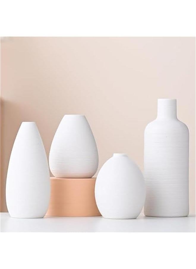 HOOKOR Ceramic Vase Set of 4, Premium White Vase, Nordic Boho Modern Minimalist Design Flower Vase set for Elegant Home Décor Wedding Dinner Table Party Living Room Decorative Gift  - Image 3