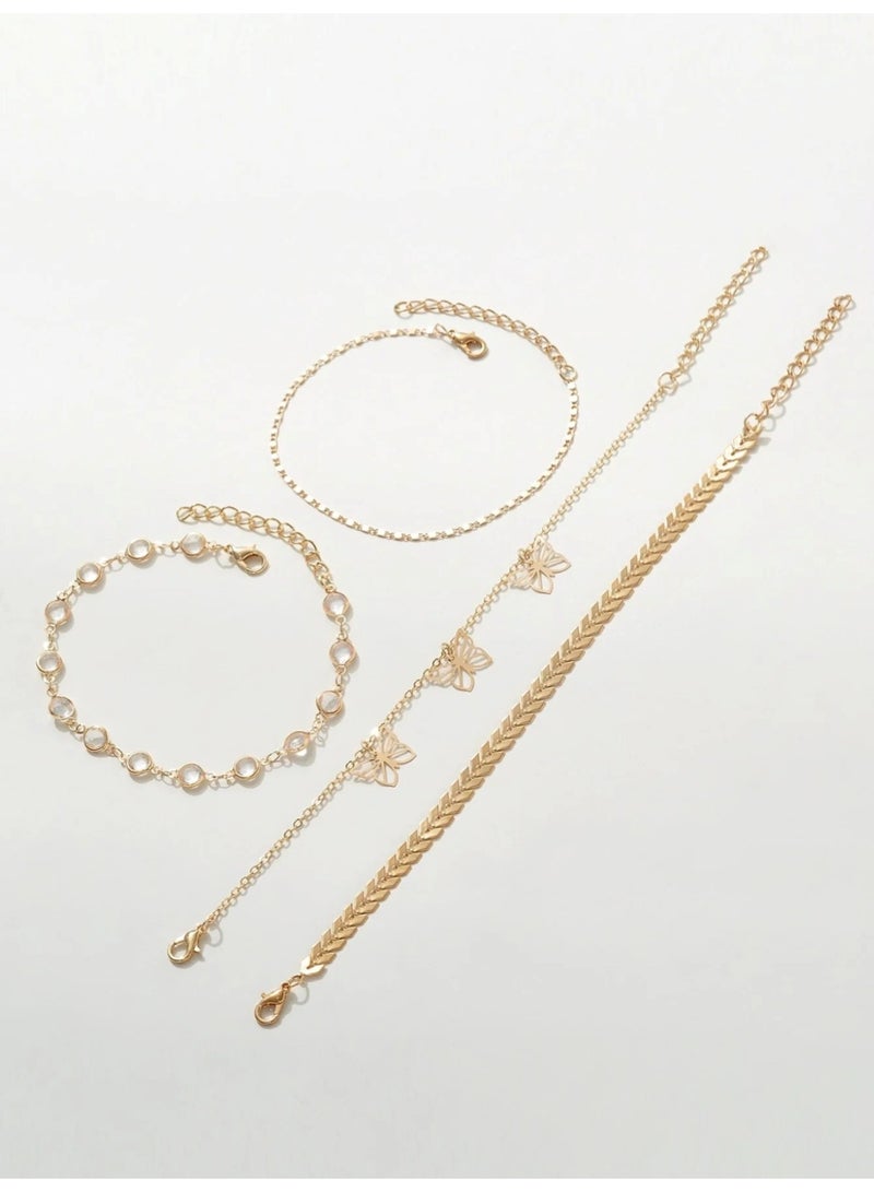 Huitich 4-Piece Gold Color Butterfly & Layered Chain Anklet Set for Women - Image 2