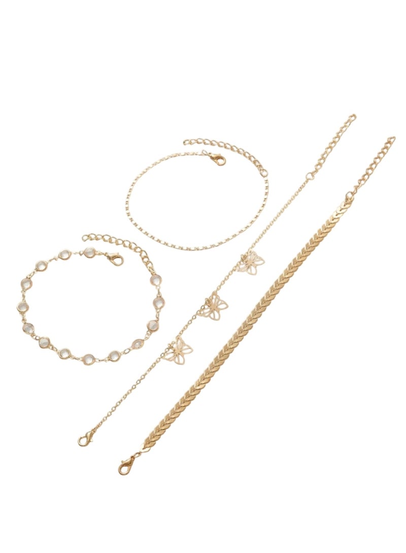 Huitich 4-Piece Gold Color Butterfly & Layered Chain Anklet Set for Women - Image 1