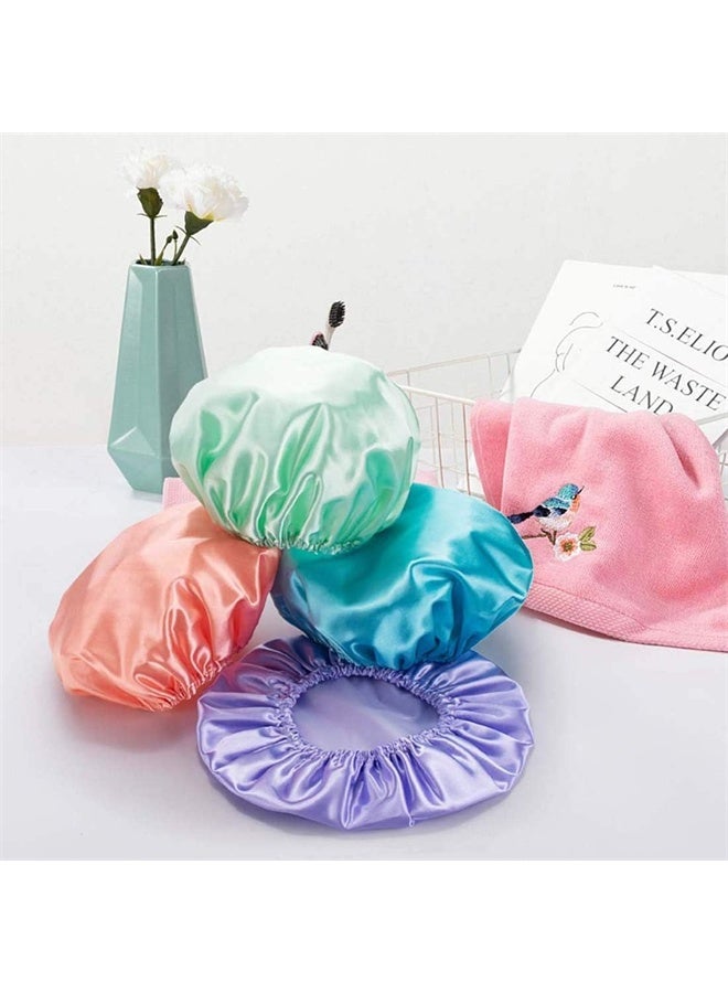 HOMESTAR 4 Pack Shower Cap, Luxury Shower Cap Waterproof, Double Layer Reusable Bath Shower Cap for Women Spa, Hair Salon, Home Hotel Travel Use - Image 5