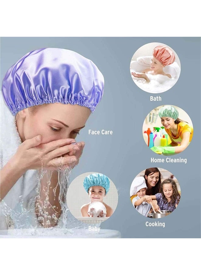 HOMESTAR 4 Pack Shower Cap, Luxury Shower Cap Waterproof, Double Layer Reusable Bath Shower Cap for Women Spa, Hair Salon, Home Hotel Travel Use - Image 3