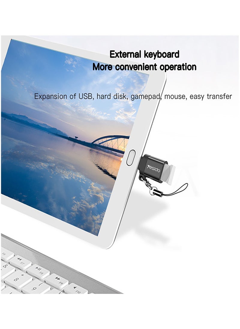 يسيدو - Yesido GS06 وتغ Typpe-C البسيطة وظيفة الهاتف المحمول نقل بيانات الطاقة تحويل Type-C إلى محول USB OTG - أسود - Image 1