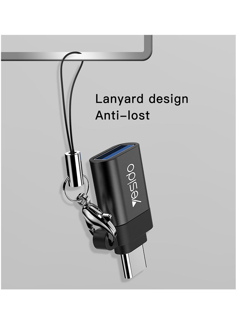 يسيدو - Yesido GS06 وتغ Typpe-C البسيطة وظيفة الهاتف المحمول نقل بيانات الطاقة تحويل Type-C إلى محول USB OTG - أسود - Image 1