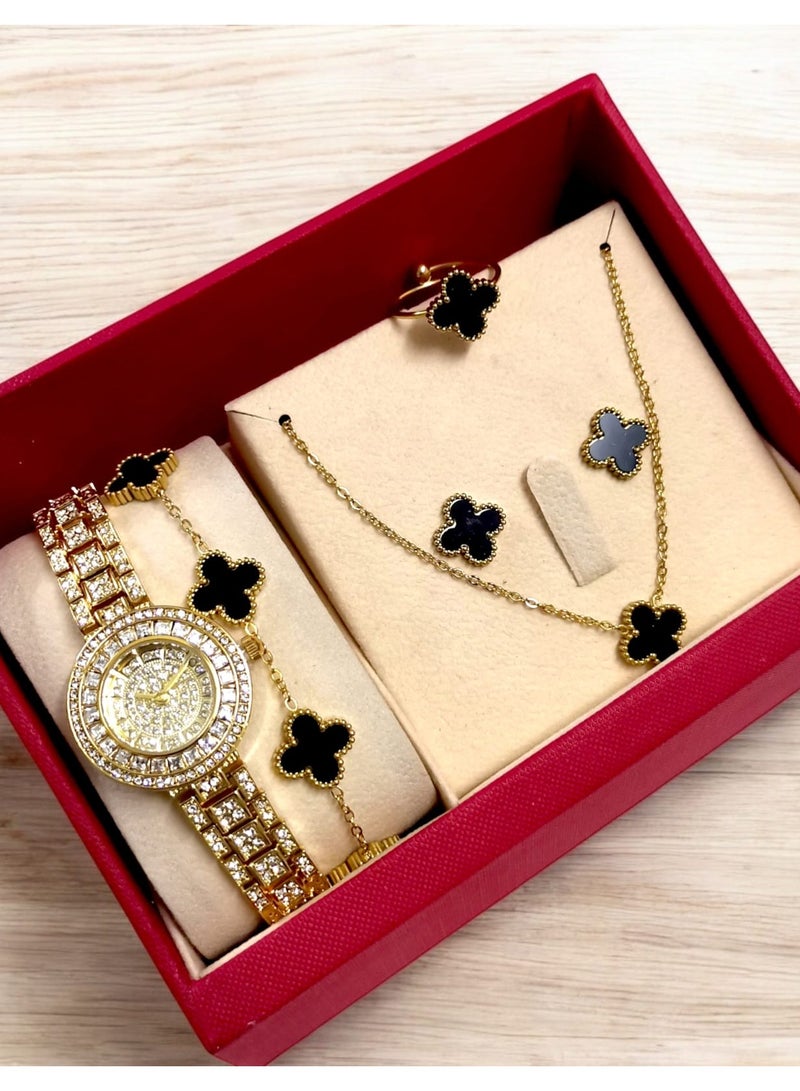 Rivoly Elegant women's stainless-steel set consisting of a waterproof watch with a set of bracelets, rings, necklaces, and earrings - Image 1