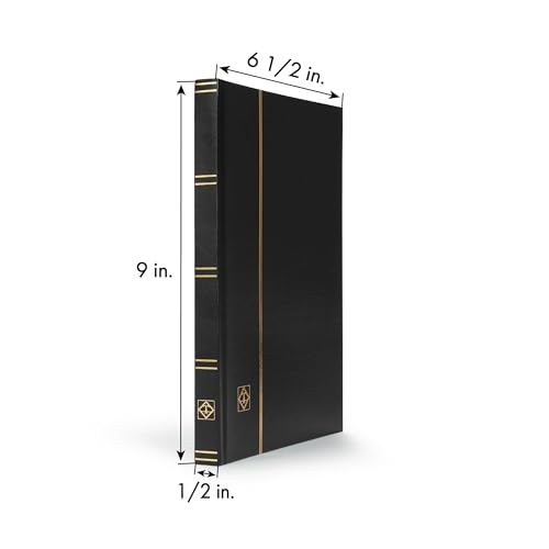 Lighthouse لايت هاوس – "أساسي" كتاب تخزين الطوابع ذو الغلاف الصلب - 32 صفحة من الورق الأسود مقاس 6"x9" (A5) مع شرائط شفافة - أسود - Image 4