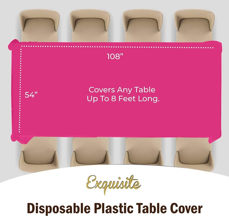 Exquisite 12-Pack Premium Plastic Tablecloth 54in. x 108in. Rectangle Table Cover - Cerise - Image 4